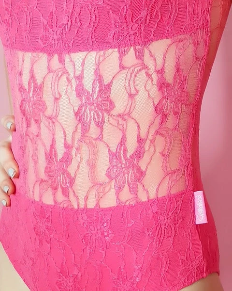 Frilledneck Fashion Lace Leotard - Watermelon