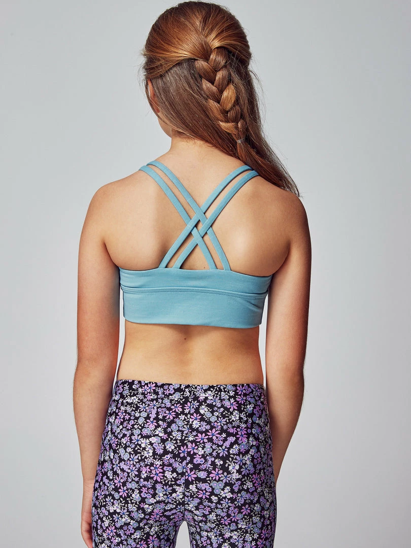 Running Bare Girls Lotus Duo Sports Crop - Sky Marle