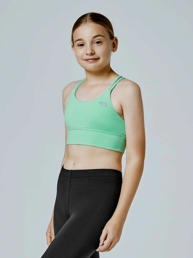 Running Bare Girls Lotus Duo Sports Crop - Neo Mint Marle Dancewear