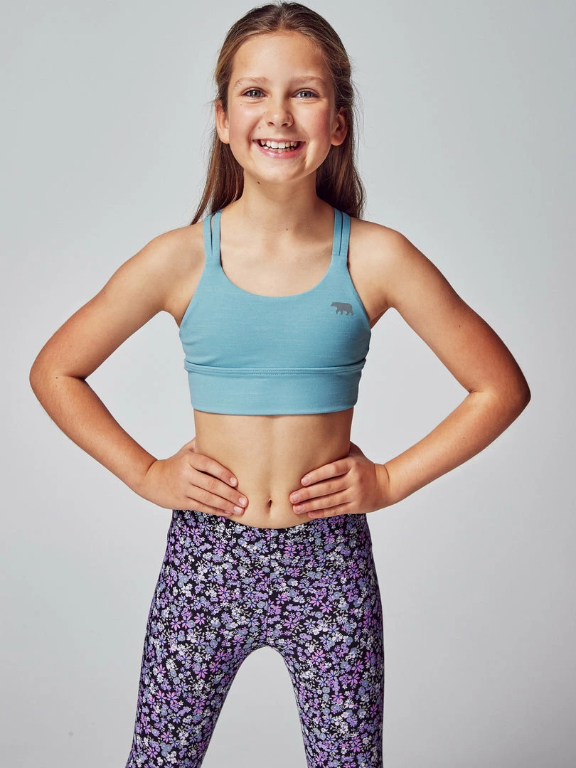 Running Bare Girls Lotus Duo Sports Crop - Sky Marle