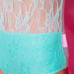 Frilledneck Fashion Lace Leotard - Aqua