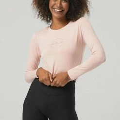 Bloch Off Duty Long Sleeve Script Crop | Dusty Rose $49.95 Bloch Original Tees